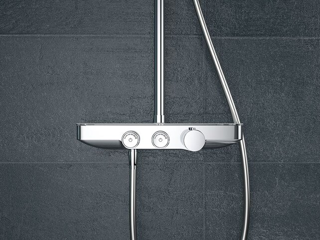 Wiesbaden Nuovo Chroom Opbouw doucheset met thermostaatkraan met Wit planchet- 29.8000