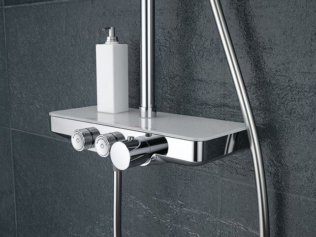 Wiesbaden Nuovo Chroom Opbouw doucheset met thermostaatkraan met Wit planchet- 29.8000