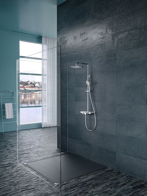 Wiesbaden Nuovo Chroom Opbouw doucheset met thermostaatkraan met Wit planchet- 29.8000