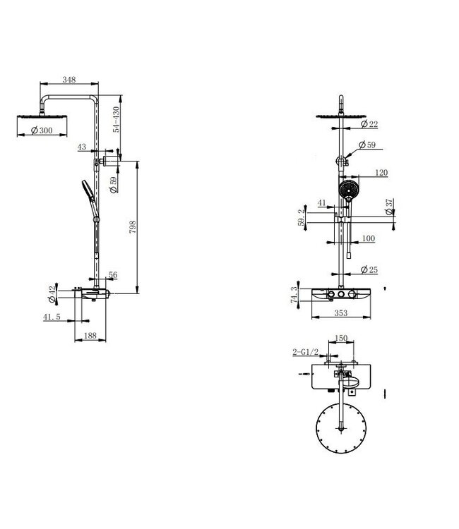 Wiesbaden Wiesbaden Nuovo Chroom Opbouw doucheset met thermostaatkraan met Wit planchet- 29.8000