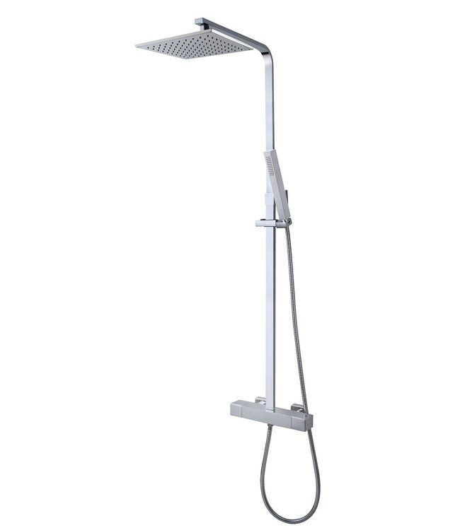 Wiesbaden Rombo Opbouw Doucheset met thermostaatkraan Chroom vierkante regendouche 25cm - 29.3969