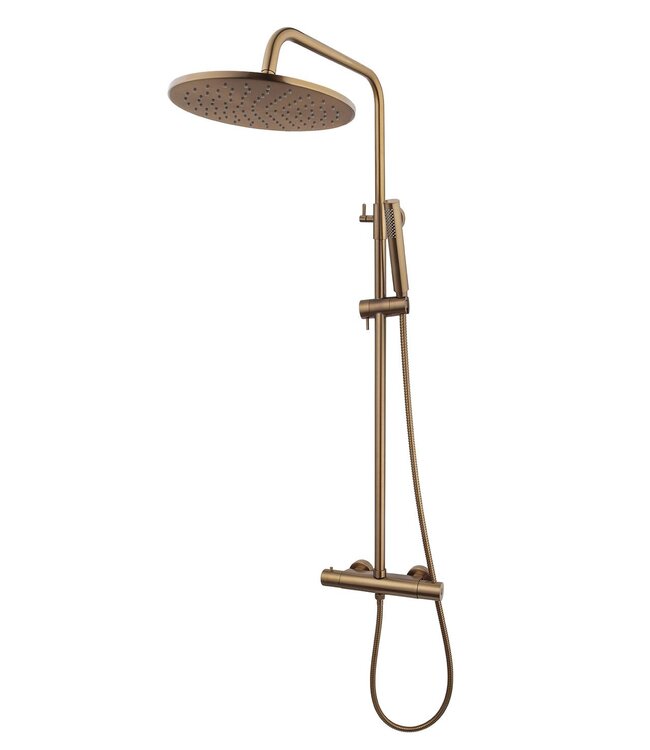 Caral Opbouw Doucheset met thermostaatkraan Geborsteld Koper Brons regendouche 25cm - 29.2959
