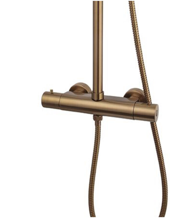 Caral Opbouw Doucheset met thermostaatkraan Geborsteld Koper Brons regendouche 25cm - 29.2959