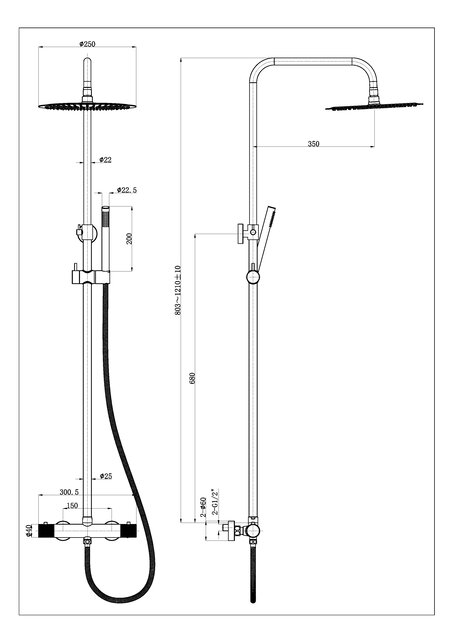 Wiesbaden Opbouw Doucheset Ribbd Chroom met thermostaatkraan regendouche 25cm - 29.2966 Wiesbaden Opbouw Doucheset Ribbd Chroom met thermostaatkraan regendouche 25cm - 29.2966