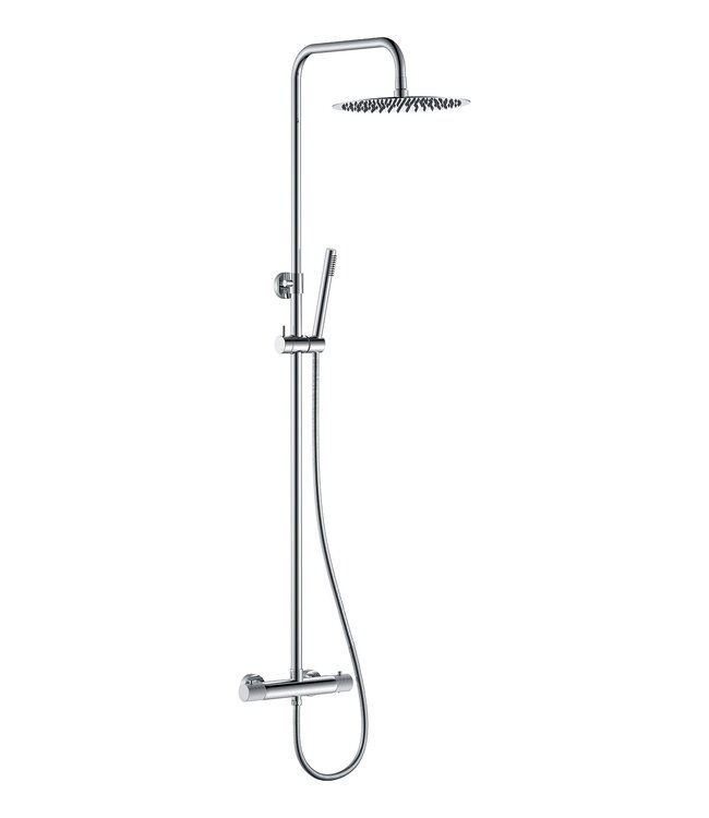 Wiesbaden Opbouw Doucheset Ribbd Chroom met thermostaatkraan regendouche 25cm - 29.2966