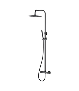 Wiesbaden Wiesbaden Opbouw Doucheset Ribbd Mat Zwart met thermostaatkraan regendouche 25cm - 29.2968