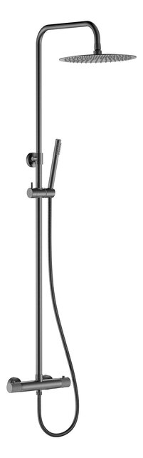 Wiesbaden Opbouw Doucheset Ribbd Gunmetal met thermostaatkraan regendouche 25cm - 29.2969