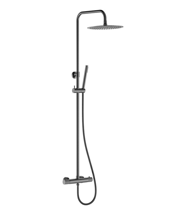 Wiesbaden Opbouw Doucheset Ribbd Gunmetal met thermostaatkraan regendouche 25cm - 29.2969