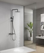 Wiesbaden Opbouw Doucheset Ribbd Mat Zwart met thermostaatkraan regendouche 25cm - 29.2968 Wiesbaden Opbouw Doucheset Ribbd Mat Zwart met thermostaatkraan regendouche 25cm - 29.2968