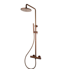 Opbouw Doucheset met thermostaatkraan Ribbed Geborsteld Brons regendouche 25cm