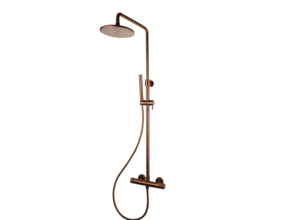 Opbouw Doucheset met thermostaatkraan Ribbed Geborsteld Brons regendouche 25cm