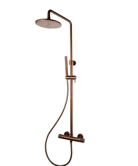 Opbouw Doucheset met thermostaatkraan Ribbed Geborsteld Brons regendouche 25cm