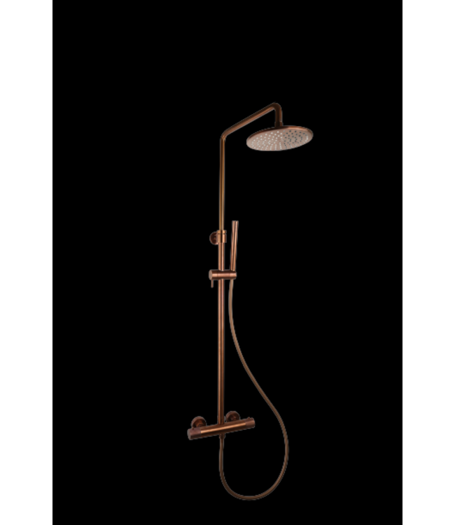 Opbouw Doucheset met thermostaatkraan Ribbed Geborsteld Brons regendouche 25cm