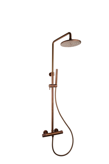 Opbouw Doucheset met thermostaatkraan Ribbed Geborsteld Brons regendouche 25cm