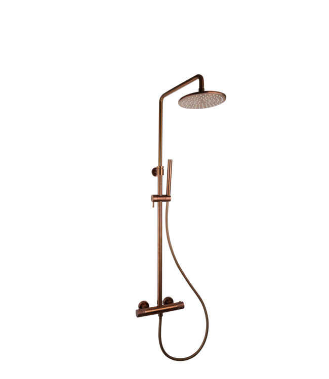 Opbouw Doucheset met thermostaatkraan Ribbed Geborsteld Brons regendouche 25cm