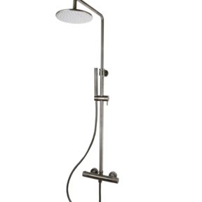 Opbouw Doucheset met thermostaatkraan Ribbed Gunmetal regendouche 25cm