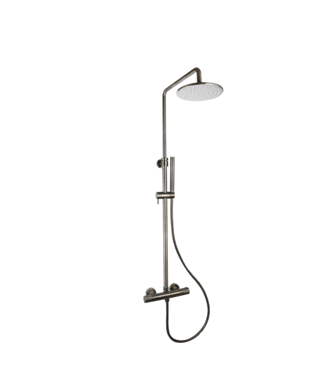 Opbouw Doucheset met thermostaatkraan Ribbed Gunmetal regendouche 30cm