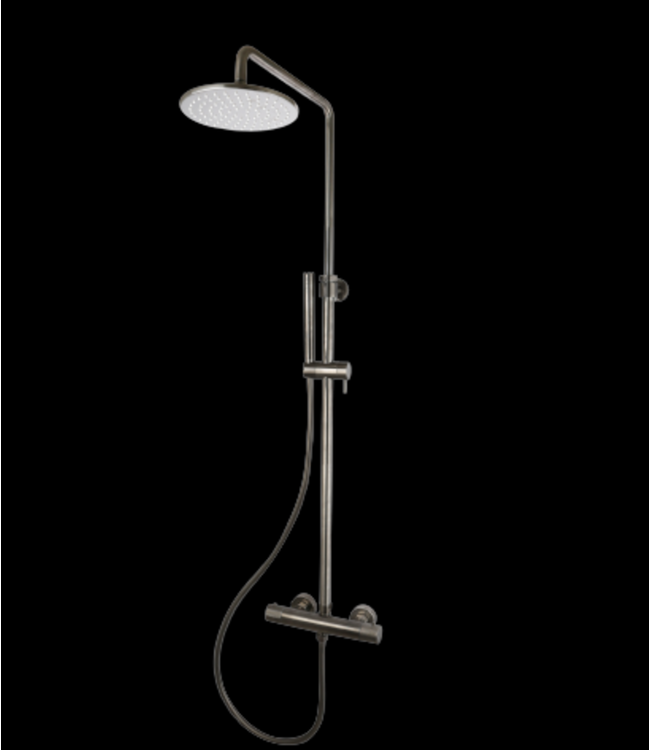 Opbouw Doucheset met thermostaatkraan Ribbed Gunmetal regendouche 30cm