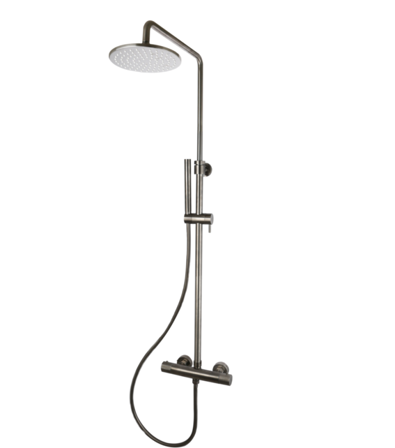 Opbouw Doucheset met thermostaatkraan Ribbed Gunmetal regendouche 30cm