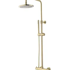 Opbouw Doucheset met thermostaatkraan Effeze Geborsteld Goud regendouche 25cm