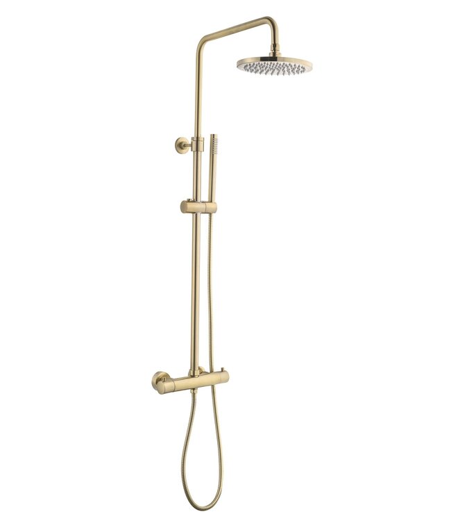 Opbouw Doucheset met thermostaatkraan Effeze Geborsteld Goud regendouche 30cm