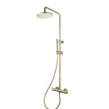 Opbouw Doucheset met thermostaatkraan Ribbed Geborsteld Goud regendouche 30cm