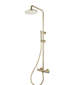 Opbouw Doucheset met thermostaatkraan Ribbed Geborsteld Goud regendouche 25cm