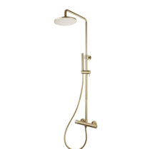 Opbouw Doucheset met thermostaatkraan Ribbed Geborsteld Goud regendouche 25cm