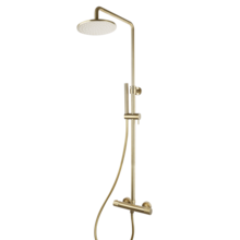 Opbouw Doucheset met thermostaatkraan Ribbed Geborsteld Goud regendouche 25cm