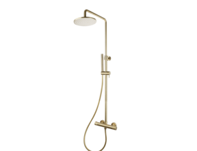 Opbouw Doucheset met thermostaatkraan Ribbed Geborsteld Goud regendouche 25cm