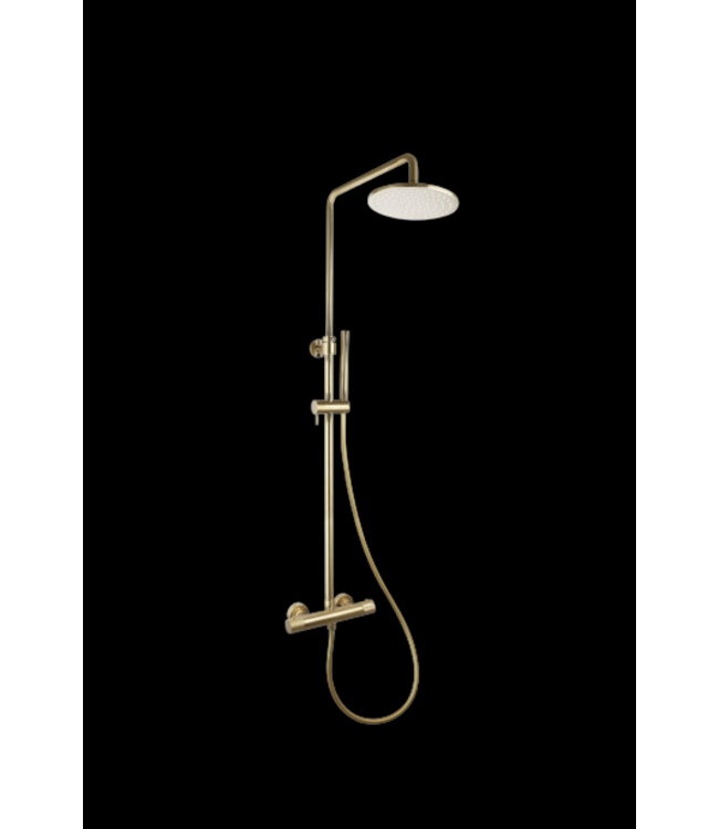 Opbouw Doucheset met thermostaatkraan Ribbed Geborsteld Goud regendouche 25cm