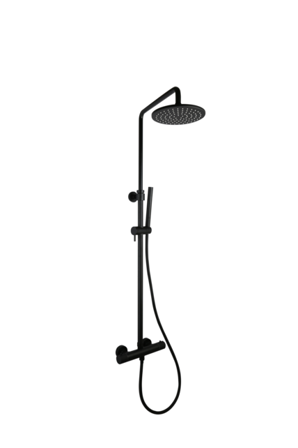 Opbouw Doucheset met thermostaatkraan Ribbed Mat Zwart regendouche 30cm