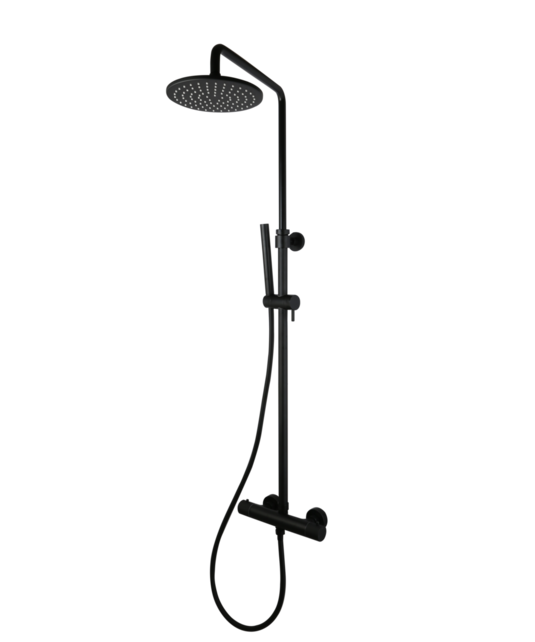 Opbouw Doucheset met thermostaatkraan Ribbed Mat Zwart regendouche 30cm