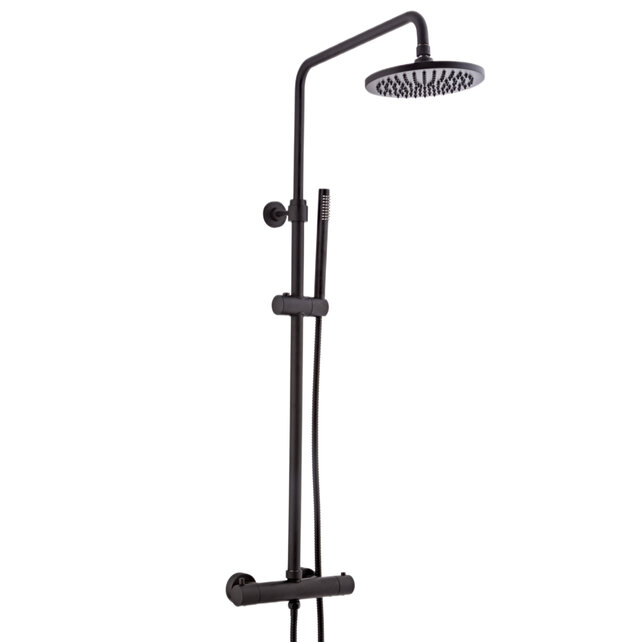 Opbouw Doucheset met thermostaatkraan Effeze Mat Zwart regendouche 30cm Opbouw Doucheset met thermostaatkraan Effeze Mat Zwart regendouche 30cm