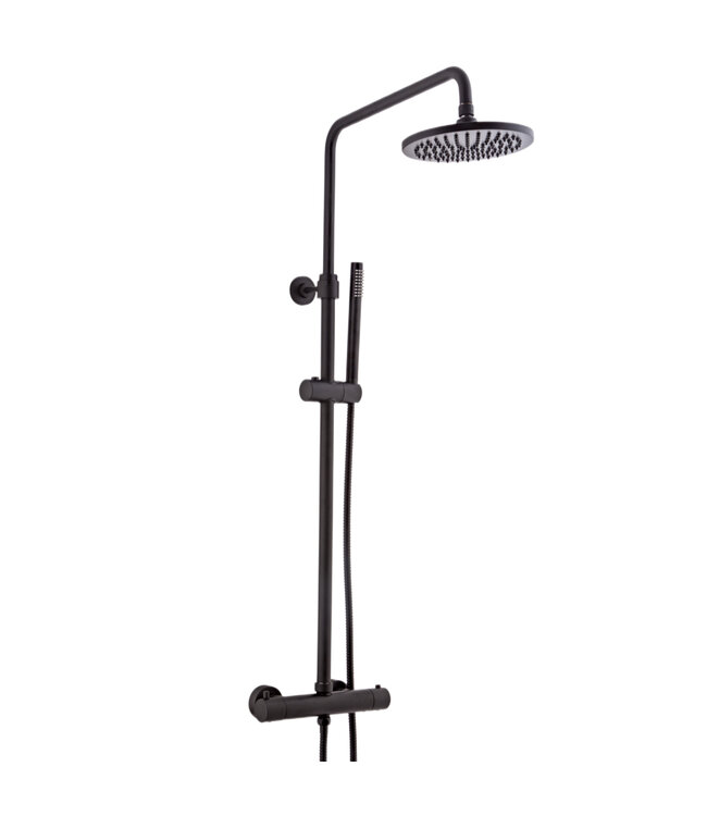 SANI-SUPPLY Opbouw Doucheset met thermostaatkraan Effeze Mat Zwart regendouche 30cm