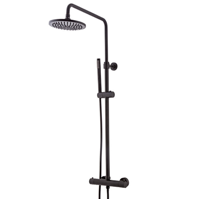 Opbouw Doucheset met thermostaatkraan Effeze Mat Zwart regendouche 25cm Opbouw Doucheset met thermostaatkraan Effeze Mat Zwart regendouche 25cm