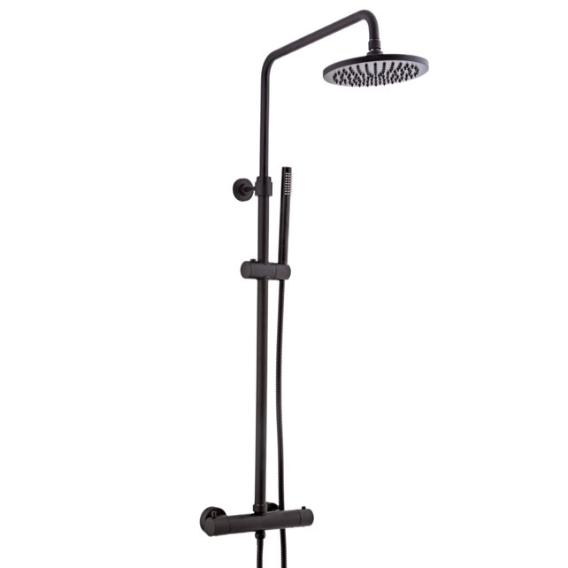 Opbouw Doucheset met thermostaatkraan Effeze Mat Zwart regendouche 25cm Opbouw Doucheset met thermostaatkraan Effeze Mat Zwart regendouche 25cm