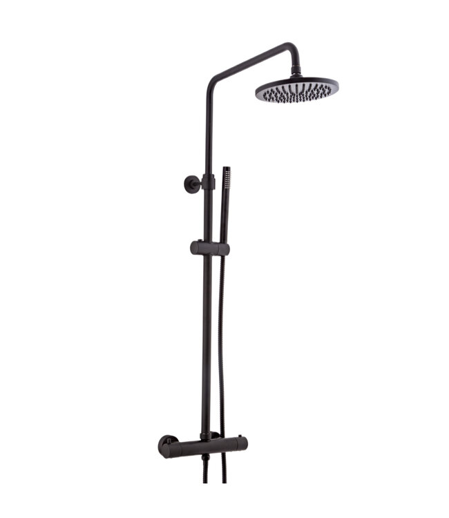 Opbouw Doucheset met thermostaatkraan Effeze Mat Zwart regendouche 25cm