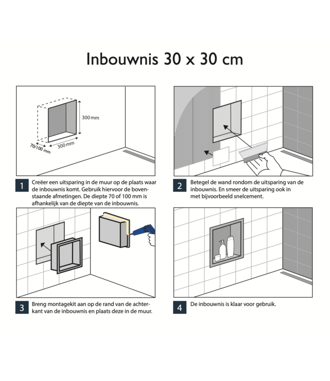 Inbouw badkamer nis Demis 30x30x7cm Geborsteld messing