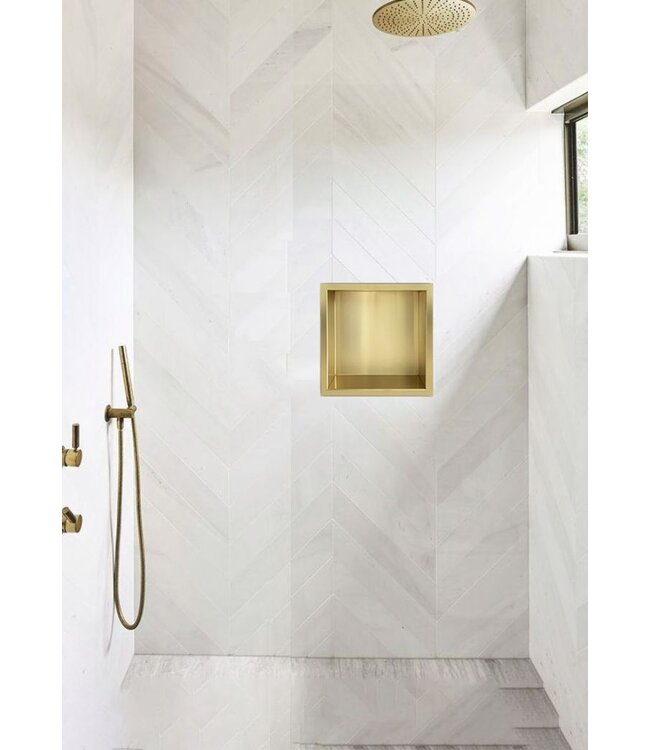 Inbouw badkamer nis Demis 30x30x10cm Geborsteld messing