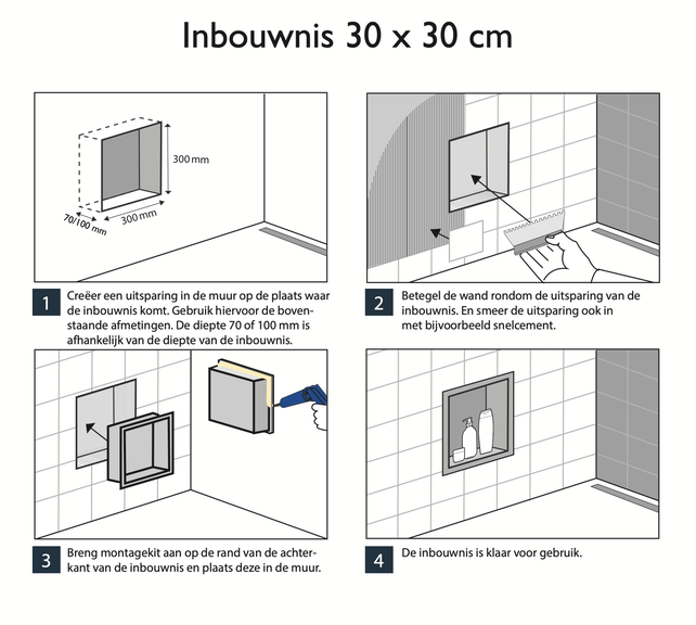 Inbouw badkamer nis Demis 30x30x10cm Gunmetal Inbouw badkamer nis Demis 30x30x10cm Gunmetal