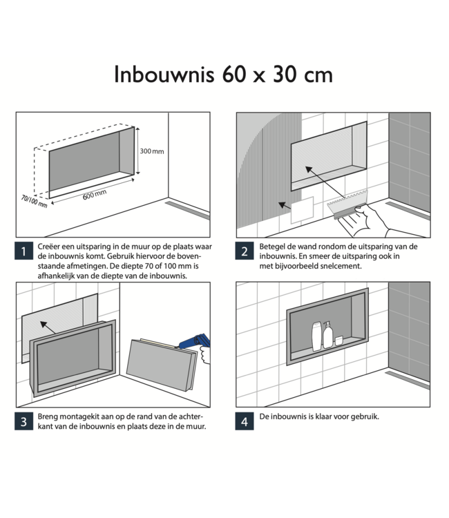 Inbouw badkamer nis Demis 60x30x7cm Mat Zwart