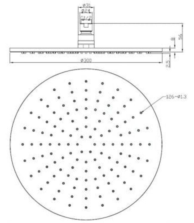 Wiesbaden Caral Regendouche douchekop 30cm Geborsteld Staal - 29.3848