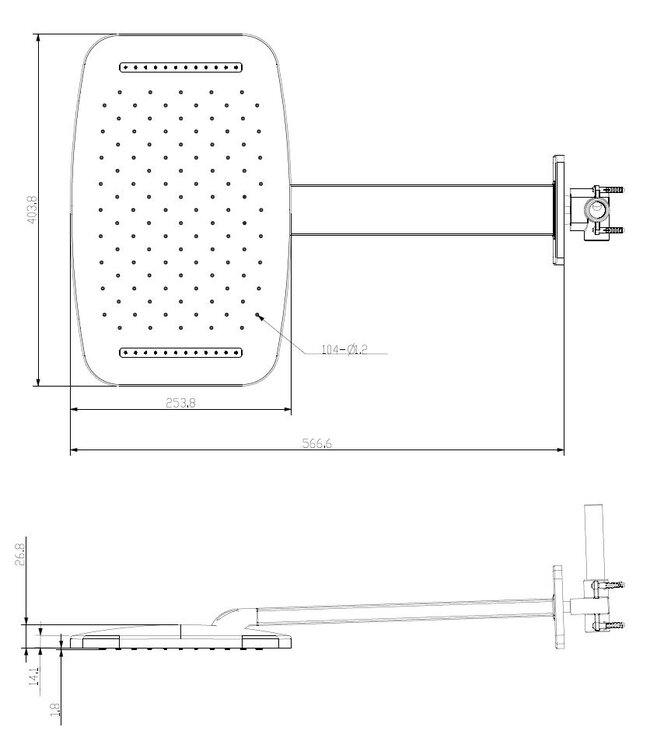 Wiesbaden Waterval Regendouche douchekop met douchearm 40x25 cm geborsteld staal - 29.2855