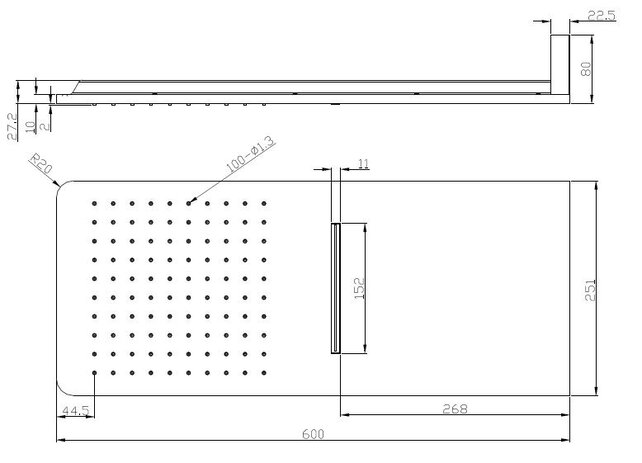 Wiesbaden Waterval Regendouche douchekop Rombo Chroom 60x25cm - 29.3808