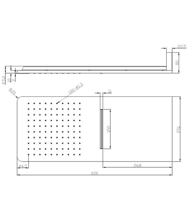 Wiesbaden Waterval Regendouche douchekop Rombo Chroom 60x25cm - 29.3808