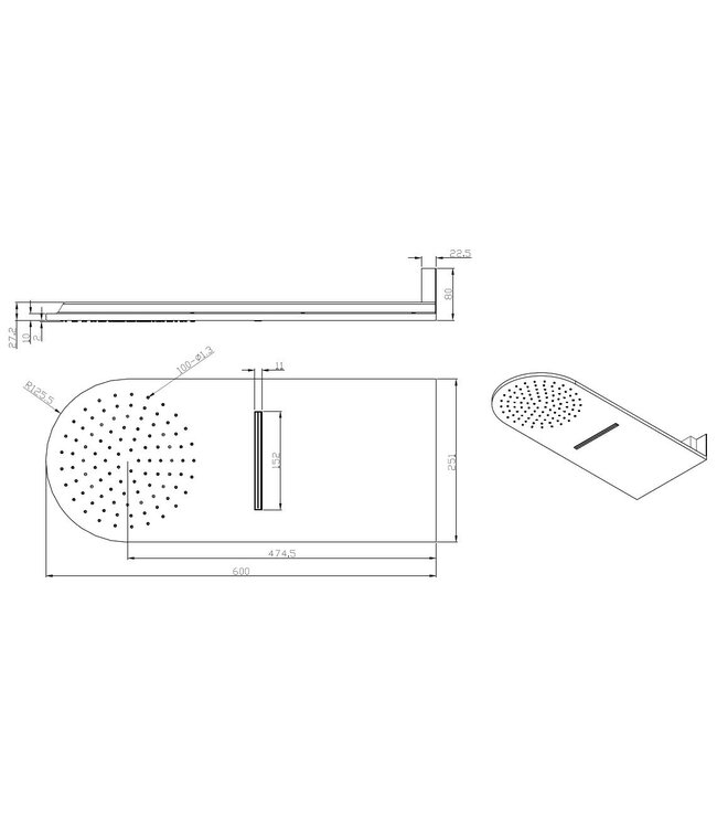 Wiesbaden Waterval Regendouche douchekop Rombo Chroom 60x25cm - 29.3808 - Copy