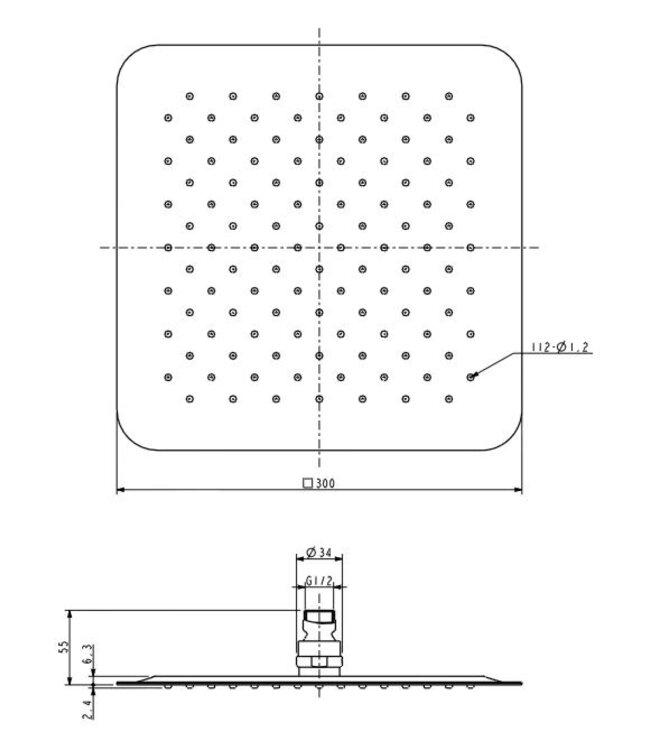 Wiesbaden Regendouche douchekop Rombo UFO Vierkant 30cm Chroom - 29.3826