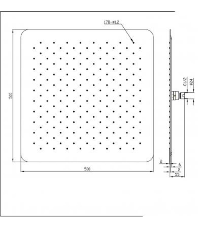 Wiesbaden Wiesbaden Regendouche douchekop Rombo UFO Vierkant 50cm Chroom - 29.3828