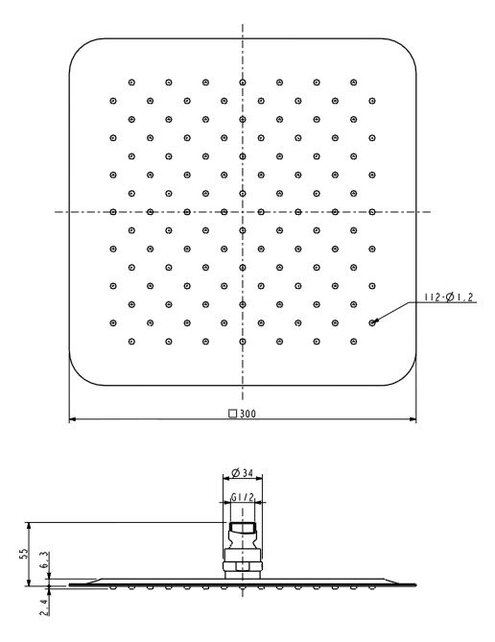 Wiesbaden Regendouche douchekop Rombo UFO Vierkant 30cm RVS - 29.4826
